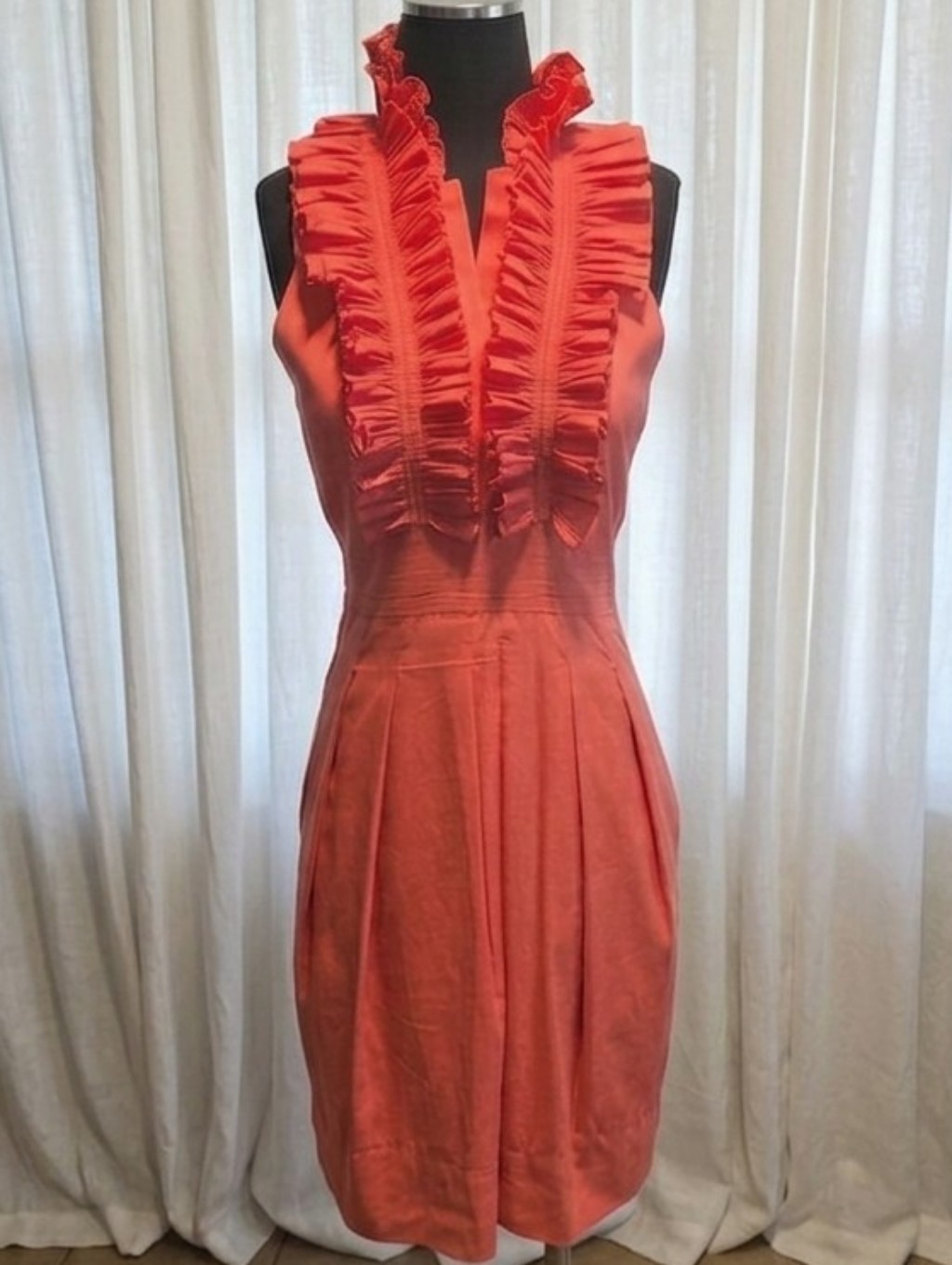 Bcbgmaxazria Coral Ruffled V-Neck Mini Dress
